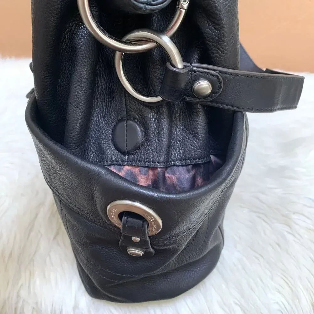 B. MAKOWSKY Extra Large Luxe Black Leather Convertible Shoulder Bag Tote
